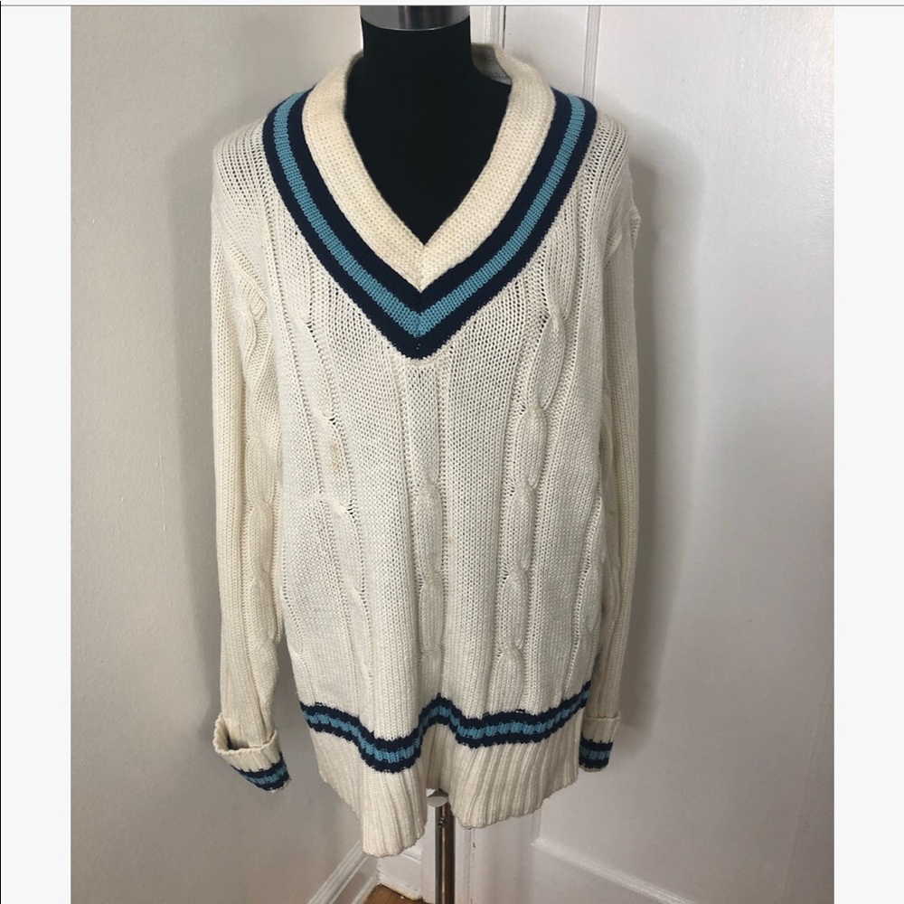 Varsity Style Vintage V-neck Sweater Dress